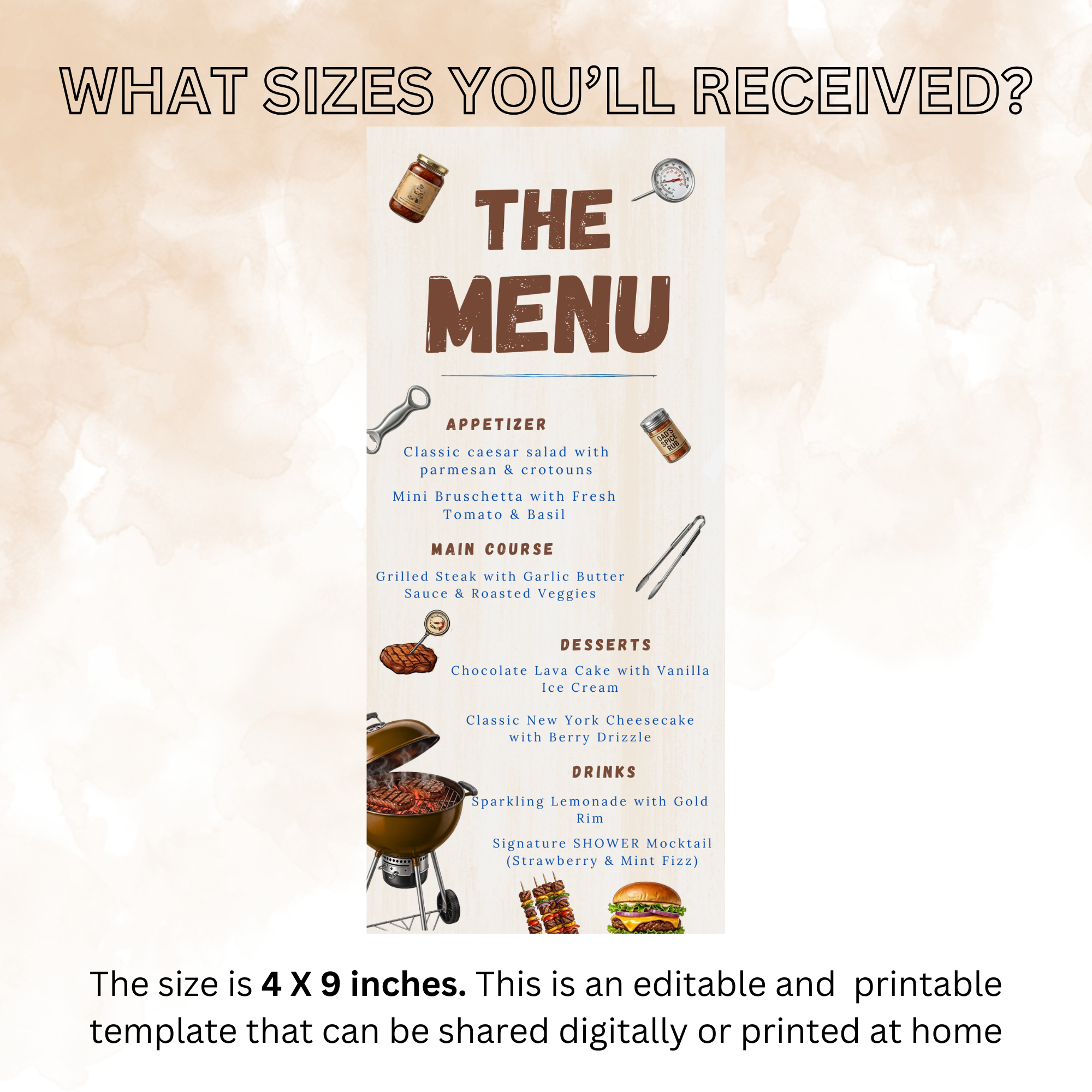 BBQ Party Menu Template, Father’s Day or Birthday Menu, Barbecue Cookout Menu, Summer BBQ Menu, Printable Editable Digital Canva Template