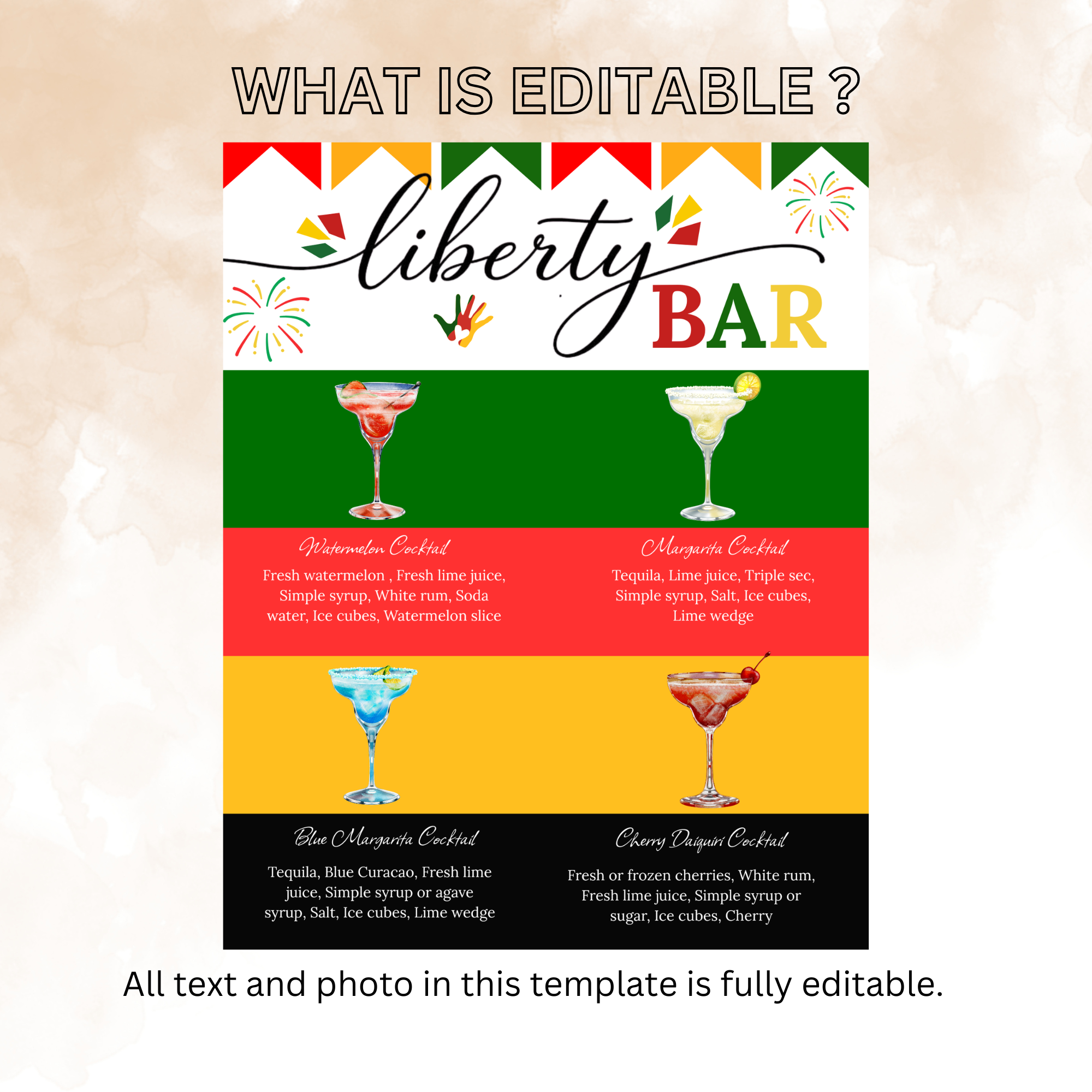 Juneteenth Signature Drinks Bar Menu Sign, Black Freedom Day Printable Table Sign, Jubilee Day Party Cocktails Sign, Canva Template