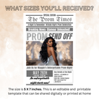 Newspaper Prom Send Off Party Invitation, White Silver Prom Queen with photo invite, Teen Prom Night Flyer Card, Digital Printable Template