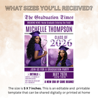Newspaper Nurse Graduation Announcement Invitation, RN Pinning Ceremony with photo invite, LPN Nursing Graduates, BSN Purple Flyer Template