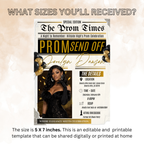 Newspaper Prom Send Off Party Invitation, Black Gold Prom Queen with photo invite, Girls Prom Night Flyer Card, Digital Printable Template