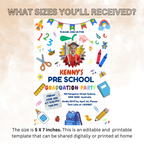 Preschool Pre K Graduation Invitation with Photo, Kindergarten Class of 2026 Grad Party Invite for Him and Her, Editable Canva Template