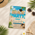 Graduation Beach Party Invitation, High School College Summer Tropical Grad Invite for Him and Her, Printable Editable Canva Template