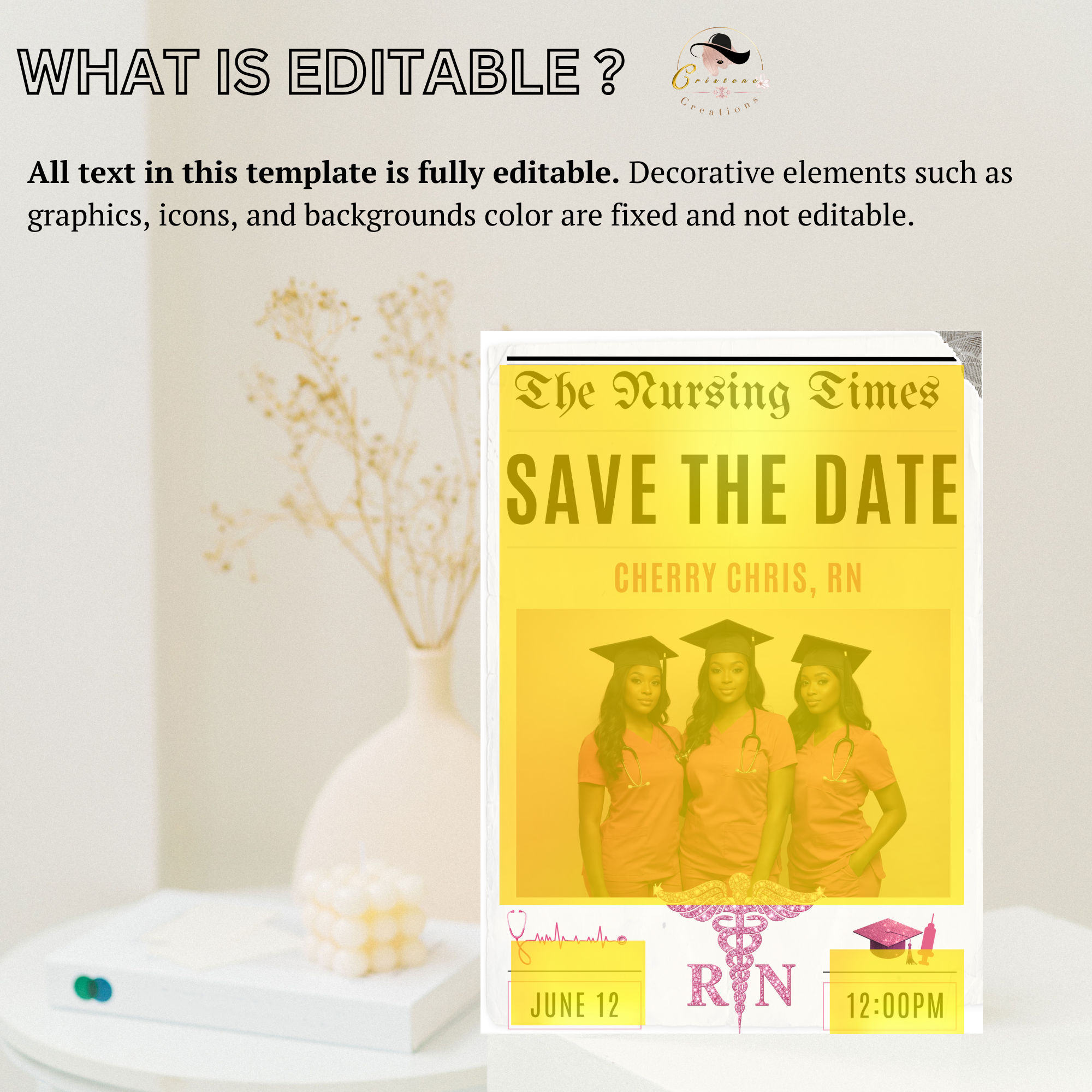 Nurse Graduation Save the Date Invitation, Pink Newspaper Grad Party with photo Invite, Pinning Ceremony RN Invite, Digital Canva Template