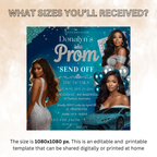 Prom Send Off Invitation, Prom Queen Party with photo invite, Girls Prom Night Flyer, Teal Silver Diamond Theme, Digital Printable Template