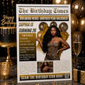 Leopard Print Newspaper Birthday Invitation with Photo, Birthday Dinner and Brunch Party Invite, Cheetah Print Editable Canva Template