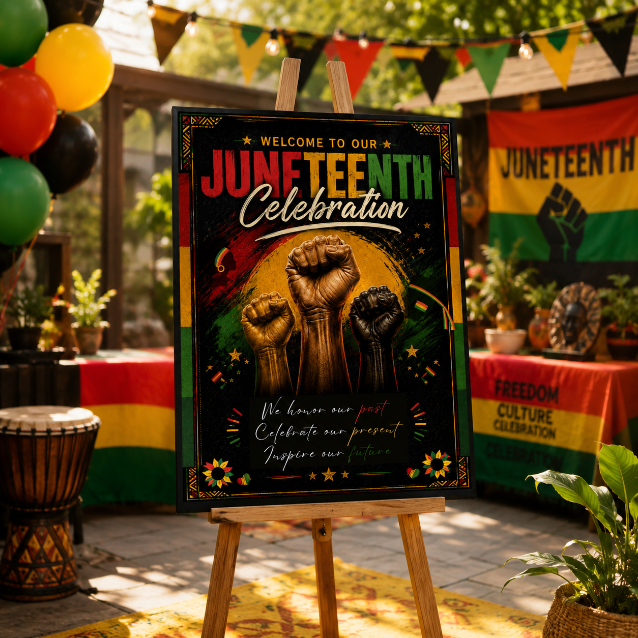 Juneteenth Welcome Sign, June 19th Black Freedom Day Party Poster Sign, BBQ Cookout Sign, Emancipation Day Sign, Printable Canva Template