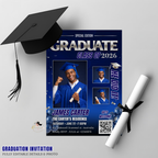 Blue Graduation Invitation, Boy Senior Grad Party with photos invite, Male College High school Graduates Announcement Card Flyer Template