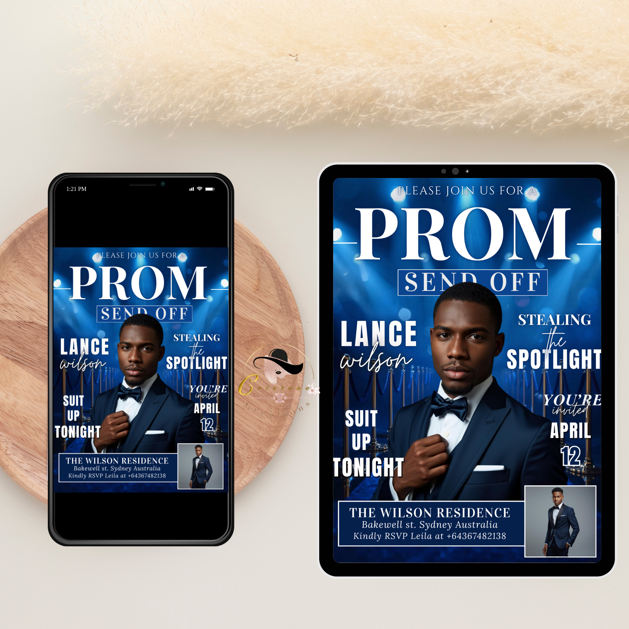 Blue Prom Send Off Invitation, Prom King Party with photo invite, Teen Boy Prom Night Flyer, Magazine Style Digital Printable Template
