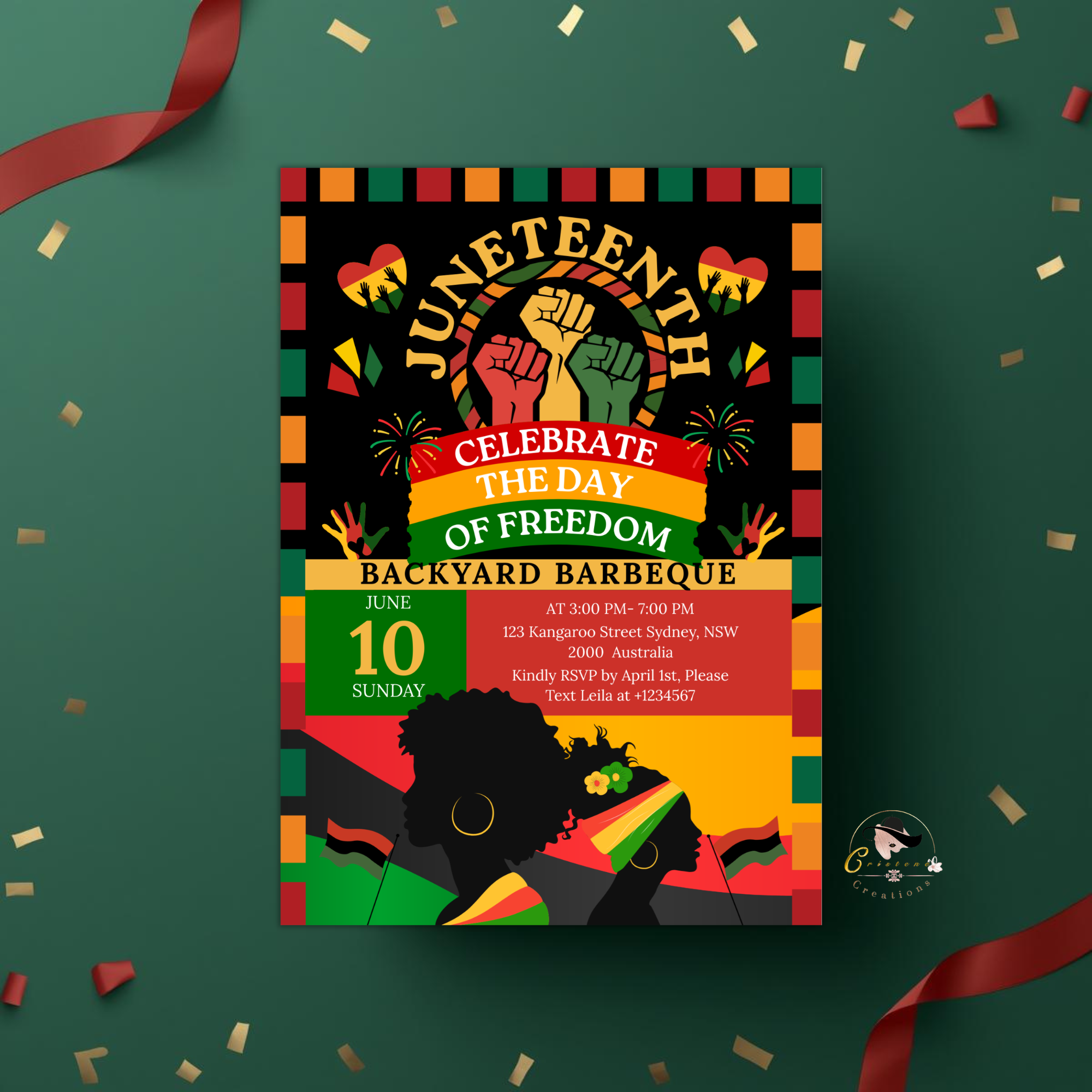 Juneteenth Invitation, Independence Day, Black Freedom Celebration Flyer Card, BBQ Party Invite, Cookout Invite, Digital Printable Template