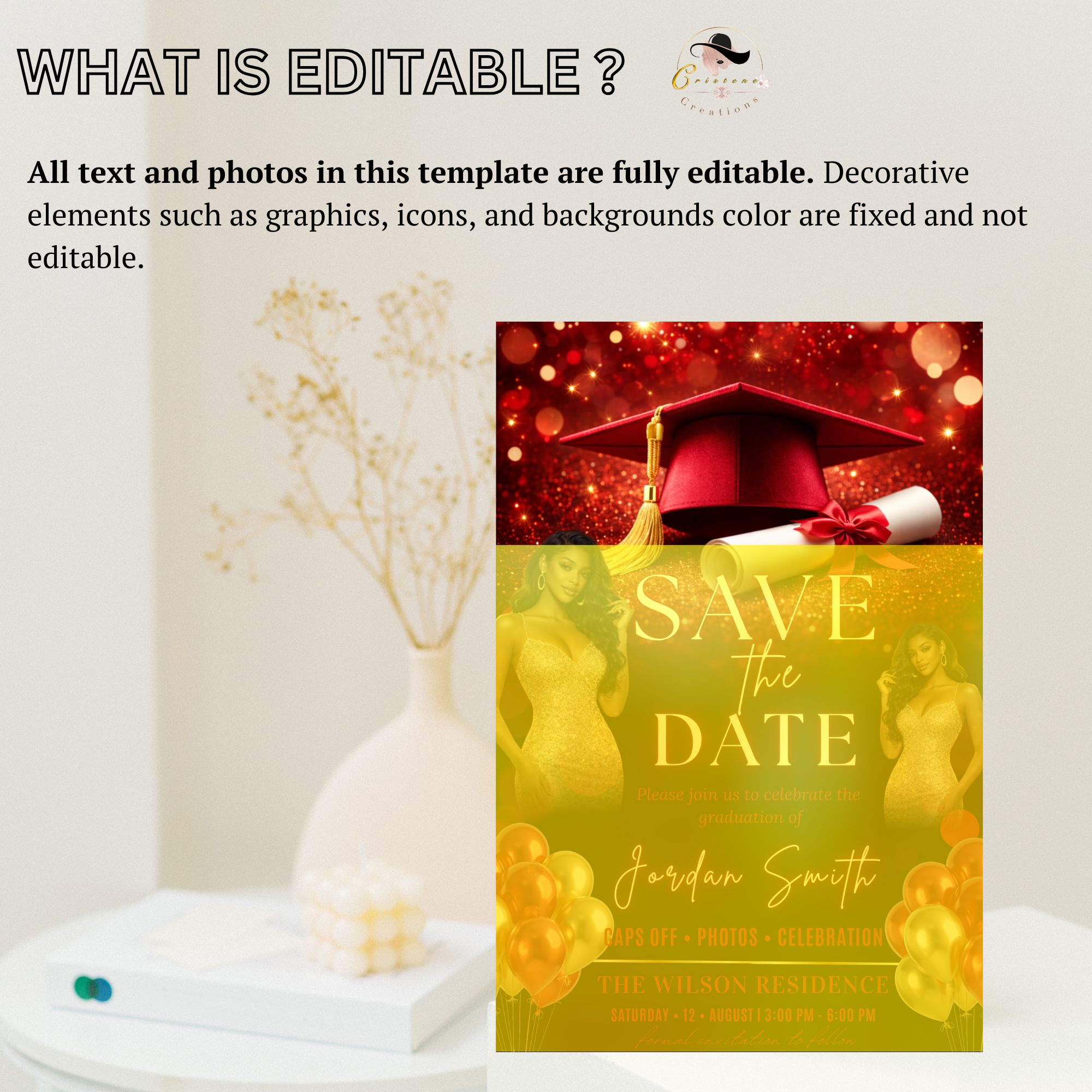 Red Graduation Save The Date Invitation, Senior Grad Announcement Card with photo invite, Class of 2026 Flyer, Digital Printable Template