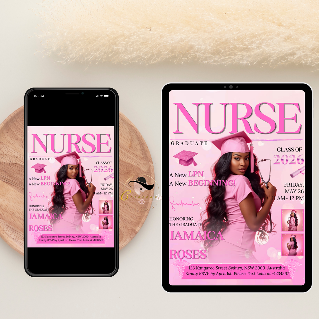 LPN Nurse Graduation Invitation with Photo, Pink Nurse Pinning Ceremony Invite, Nursing Flyer Card, Editable Canva Printable Template