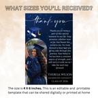Blue Graduation Thank You Card with photo, Class of 2026 Grad Party Thank You Note For Him and Her, Editable Printable Digital Template