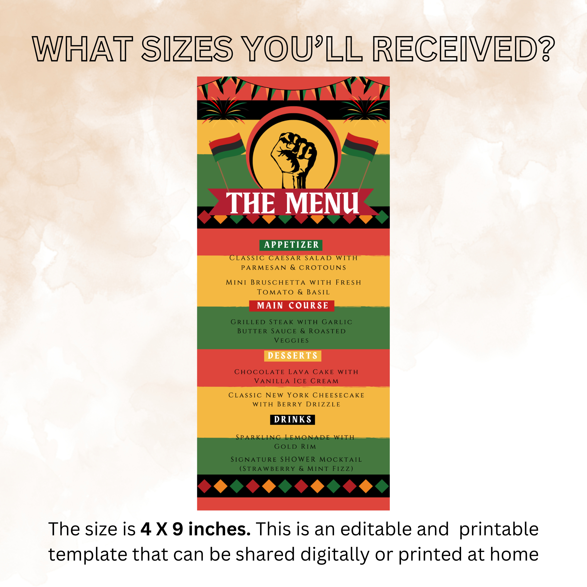 Juneteenth Menu Card Template, Black Freedom Celebration BBQ Cookout Menu, Independence Day Menu, Editable Canva Printable