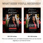 Red Graduation Welcome Sign with Photo, Class of 2026 Party Sign, High School College Grad Dinner Brunch For Him and Her, Printable Template