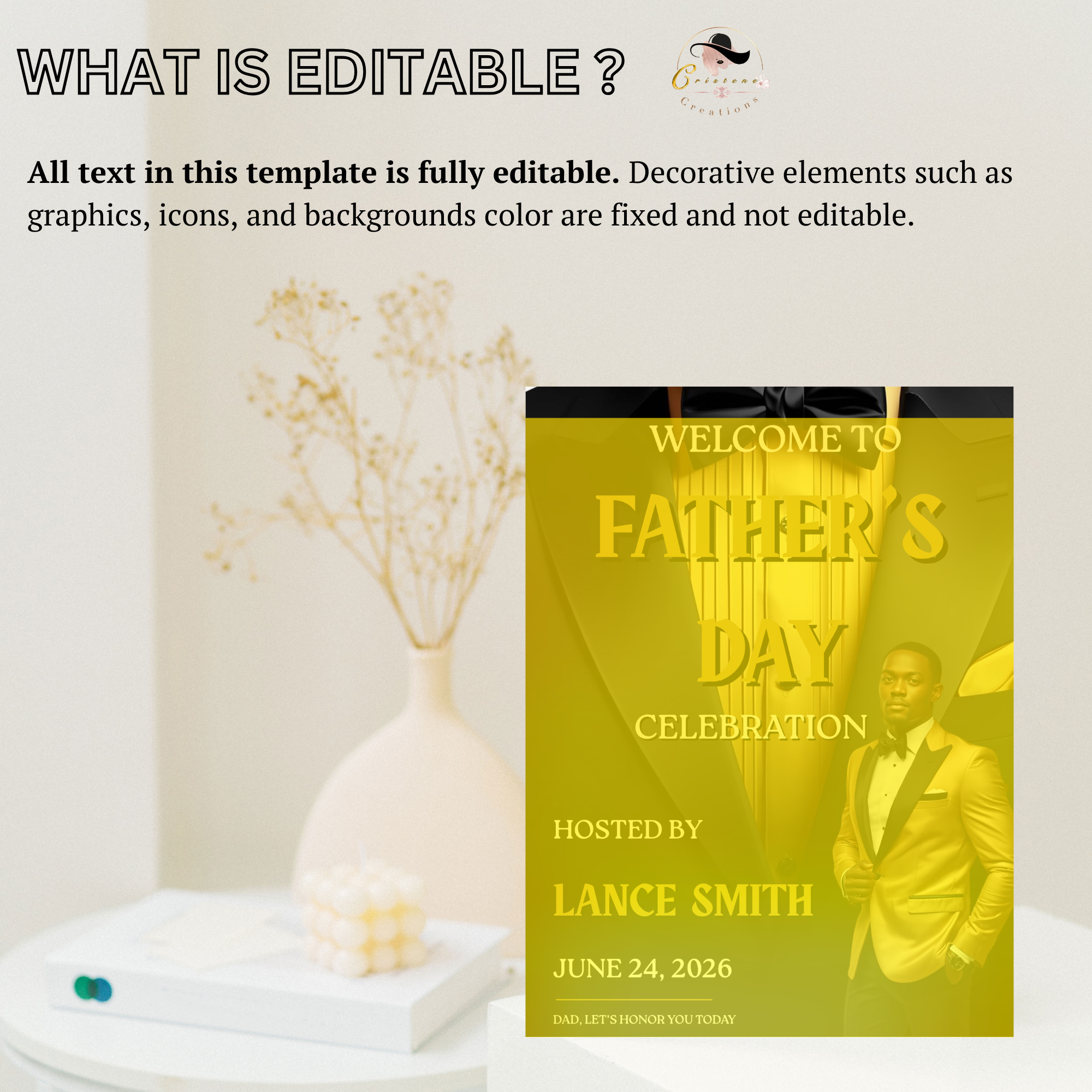 Fathers Day Welcome Sign with Photo, Tuxedo Theme Dad Party Poster Sign, Brunch Dinner Drinks Celebration, Editable Canva Printable Template