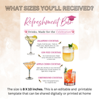 Graduation Drink Sign Template, Signature Drinks Bar Menu, Class of 2026 High School College Grad Party Drinks, Editable Canva Printable