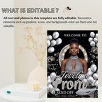 Black Silver Prom Send Off Welcome Party Sign, Prom Queen Poster Sign with photo, Entrance Board Sign, Teen Girl and Boy Printable Template