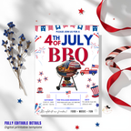 4th of July BBQ Cookout Invitation, Independence Day Patriotic Fireworks Party Invite, Red White Blue Printable Digital Template