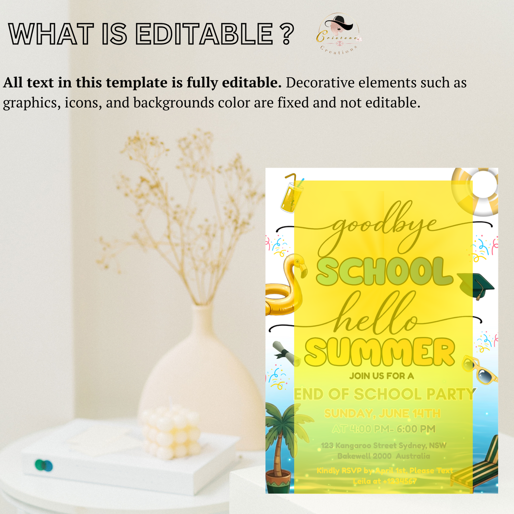Pool Party Graduation Invitation for Kids, Hello Pool Goodbye School Summer Beach Invite, Boy Girl Printable Digital Editable Template
