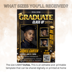 Boy Graduation Announcement 2026 Invitation, Black gold Senior Grad Party with photo invite, Male College High school Graduates Template
