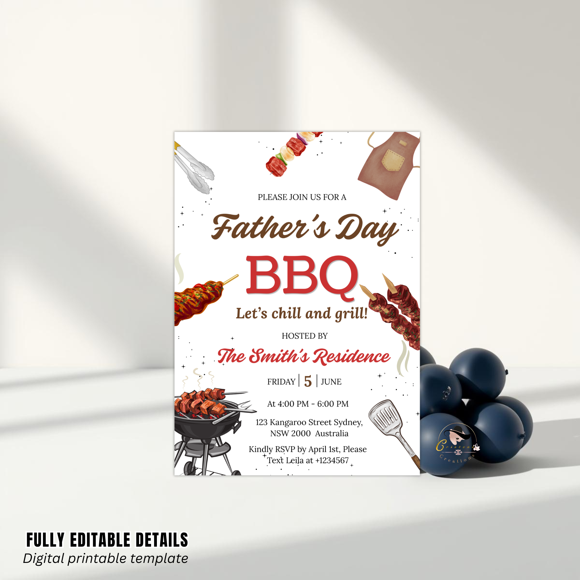 Fathers Day BBQ Party Invitation, Dad Barbecue Invite, Father's Day Brunch Celebration, Dad Flyer Card, Digital Printable Template