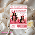 Pink Newspaper Nurse Graduation Invitation, 2026 RN Pinning Ceremony with photo invite, LPN Nursing Graduates, Woman BSN Flyer Template