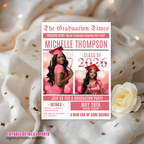 Pink Newspaper Nurse Graduation Invitation, 2026 RN Pinning Ceremony with photo invite, LPN Nursing Graduates, Woman BSN Flyer Template