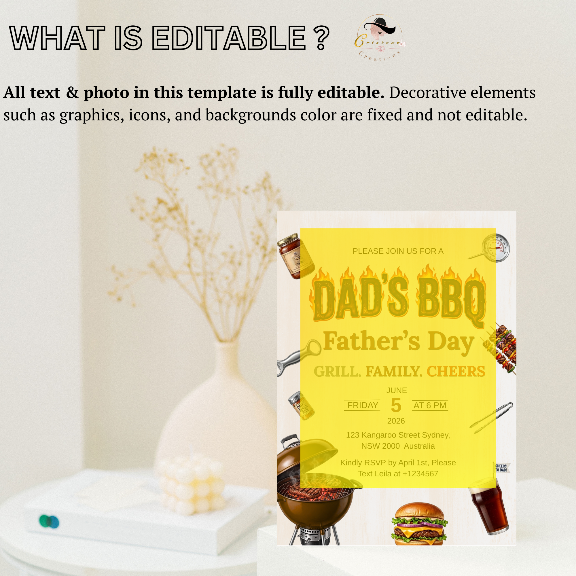Fathers Day BBQ Party Invitation, Dad Cookout Pool Party Invite, Food Drinks Whiskey Barbecue Celebration, Printable Digital Canva Template