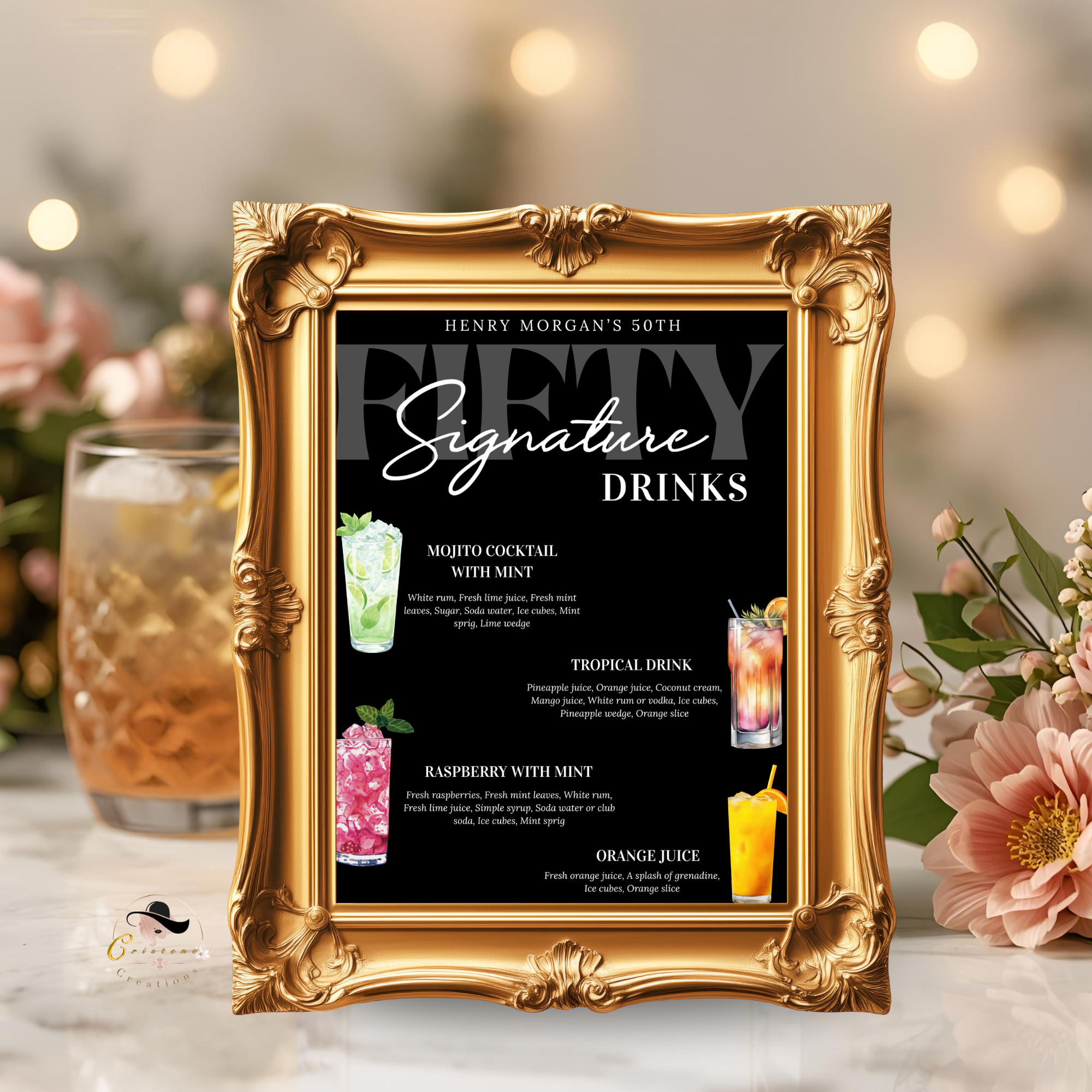 50th Birthday Signature Drink Sign, Editable Drink Menu Template, Milestone Birthday Bar Menu, Retirement Party Drinks, Canva Printable