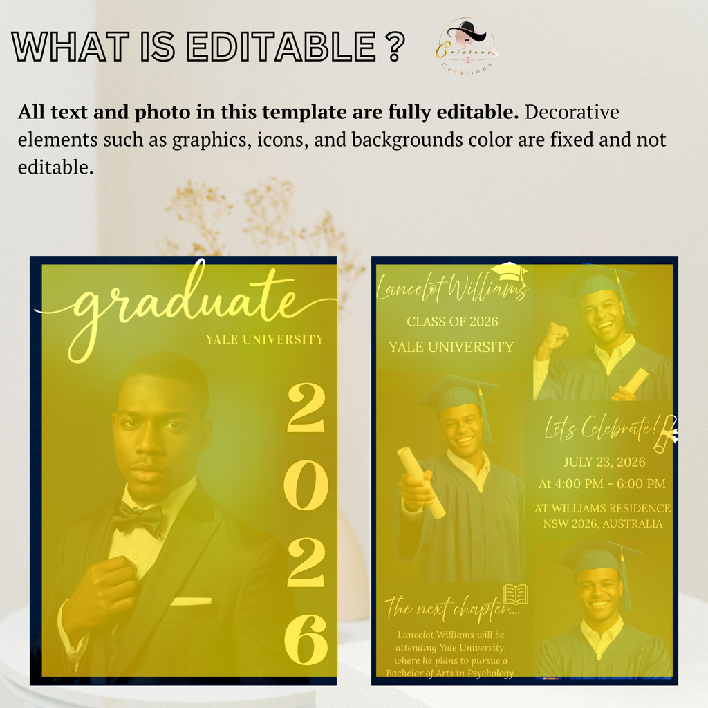 Blue Senior Graduation Invitation, Boy High School Grad with photo invite, Class of 2026, Graduates Flyer Card, Digital Printable Template