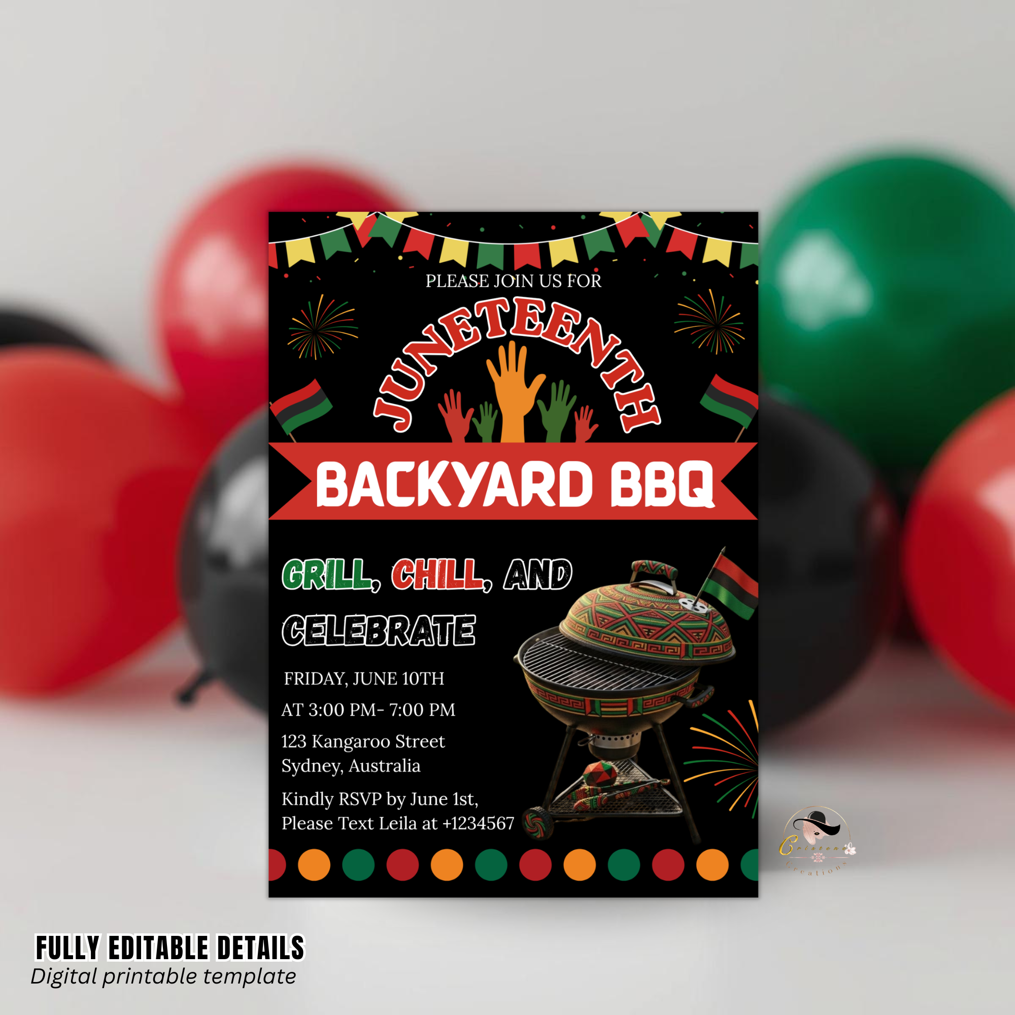 Juneteenth BBQ Cookout Invitation, Black Freedom Celebration Party Invite, Independence Day Printable Digital Template
