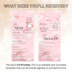 Baby Shower Menu and Program Template, Pink Cloud 9 Baby Shower, Baby Girl Theme, Timeline Schedule, Menu Card Editable Canva Printable