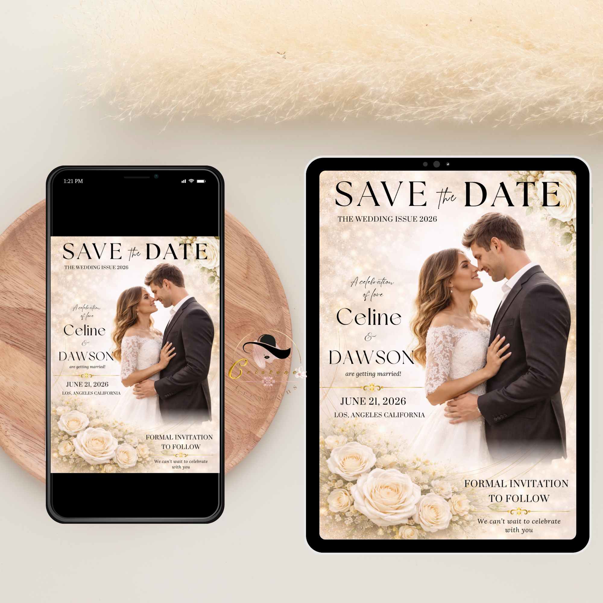 Wedding Save the Date Invitation, White Gold Floral Save Date Party with photo invite, Editable Canva Printable Digital Template