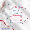 Fourth of July Invitation, 4th of July BBQ Party invite, USA Independence day, Patriotic Invite, Red White Blue, Digital Printable template