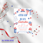 Fourth of July Invitation, 4th of July BBQ Party invite, USA Independence day, Patriotic Invite, Red White Blue, Digital Printable template