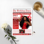 Red Newspaper Birthday Invitation with Photo, Birthday Dinner & Brunch Party Invite for Him Her, Adult Celebration Editable Canva Template