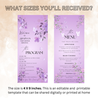 Wildflower Baby Shower Menu and Program Template, Baby In Bloom Menu Card Purple Butterfly Themed, Order Of Events, Canva Printable Template