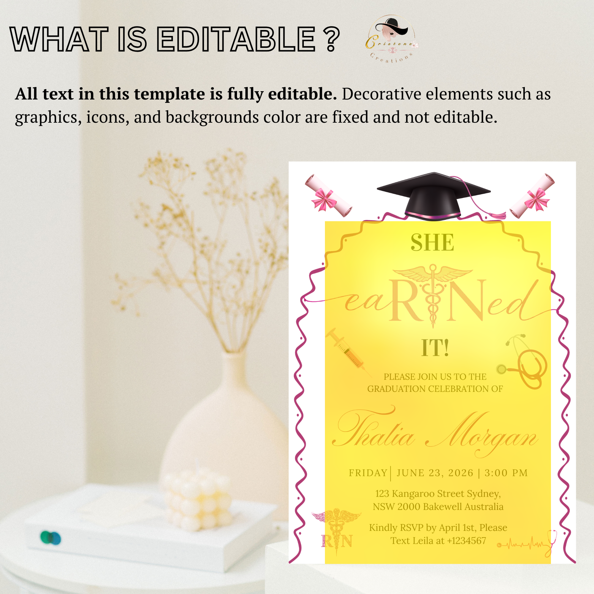 Pink Nurse Graduation Invitation for Her, Pink RN BSN LPN Cna Pinning Ceremony Invite, Nursing Grad Invite Editable Canva Printable Template