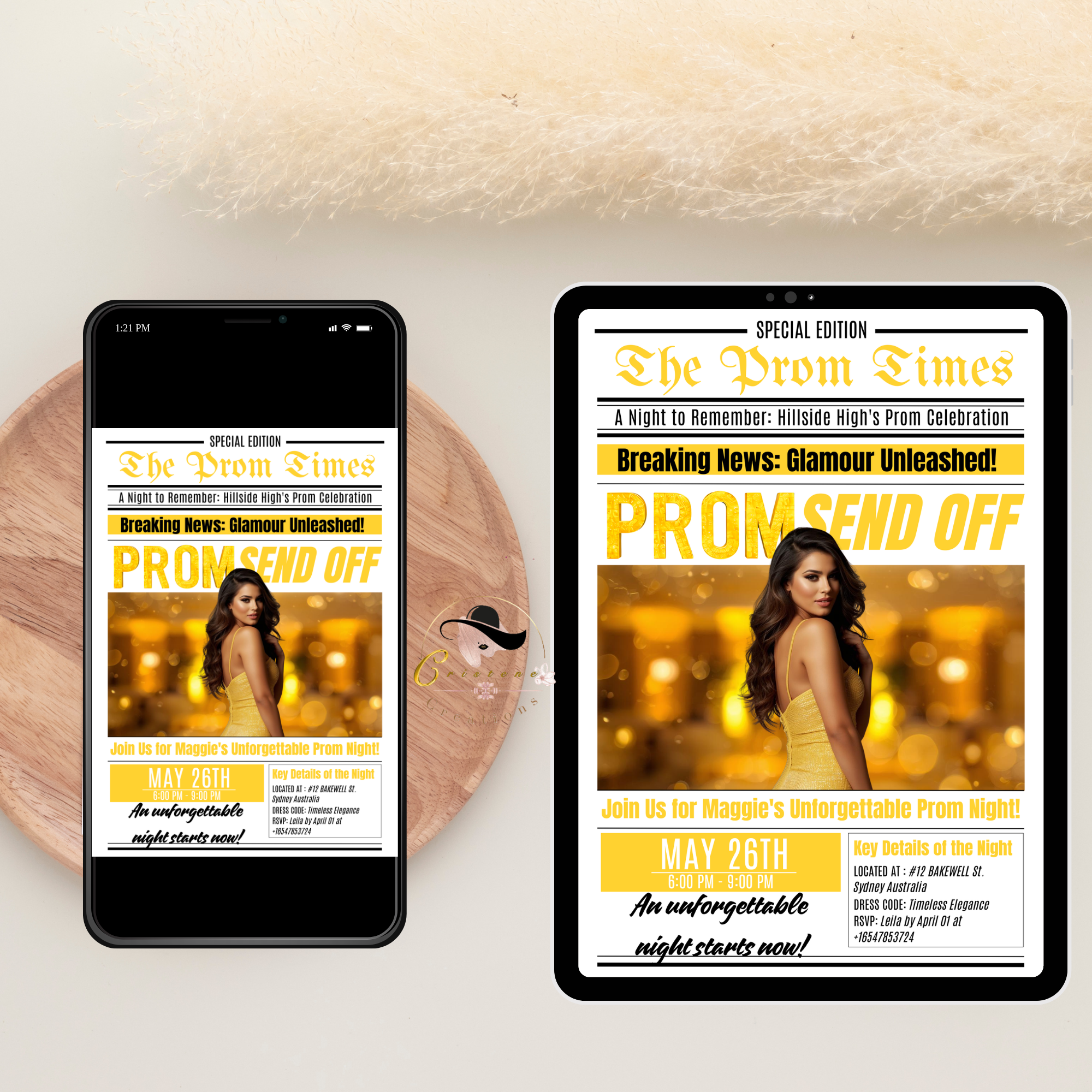 Yellow Newspaper Prom Send Off Party Invitation, Prom Queen with photo invite, Teen Boy Prom Night Flyer Card, Digital Printable Template
