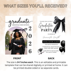 Coquette Graduation Invitation 2026, Woman Senior Grad Party Announcement with photo invite, Bow Theme College Graduates Printable Template