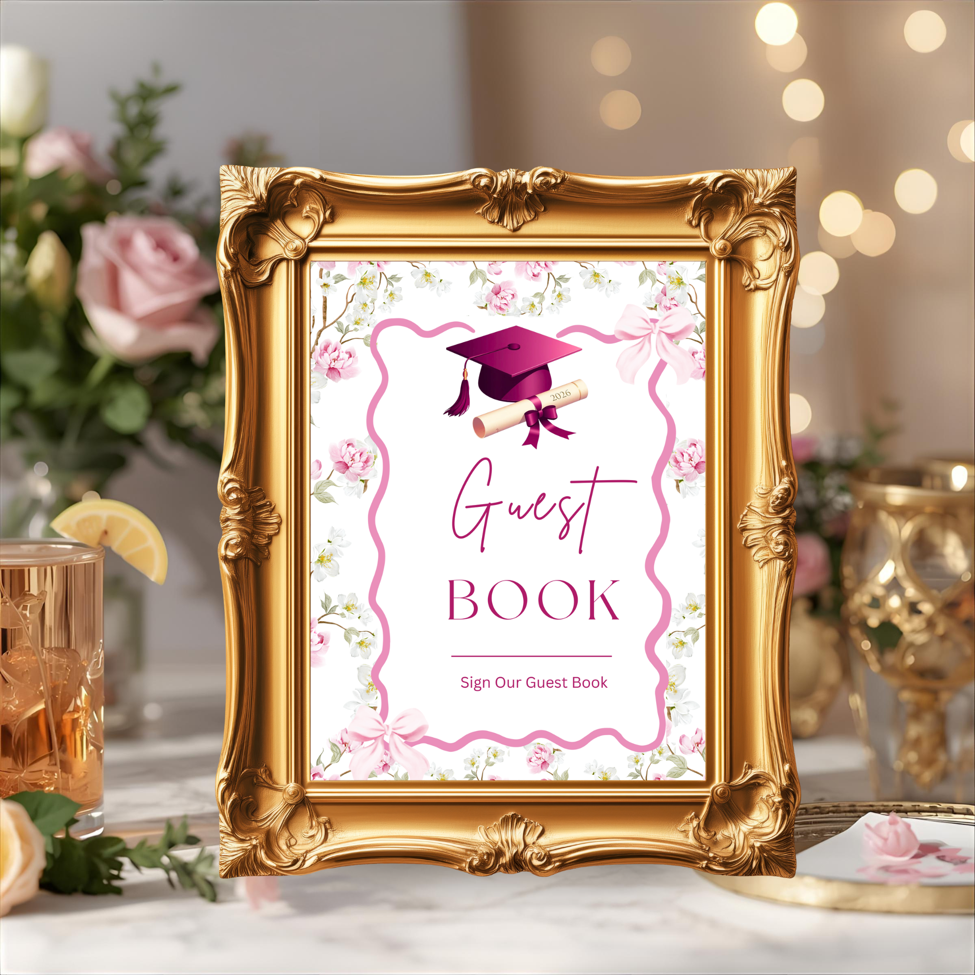 Wildflower Graduation Table Signs Bundle, Woman Senior Grad Favor sign, Dessert Sign, Pink Coquette Graduates Party Decor Printable Template