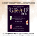 Purple Graduation Signature Drinks Sign, Senior Grad Bar Menu Template, Boy Girl Class of 2026 Printable Drink Menu for High School College