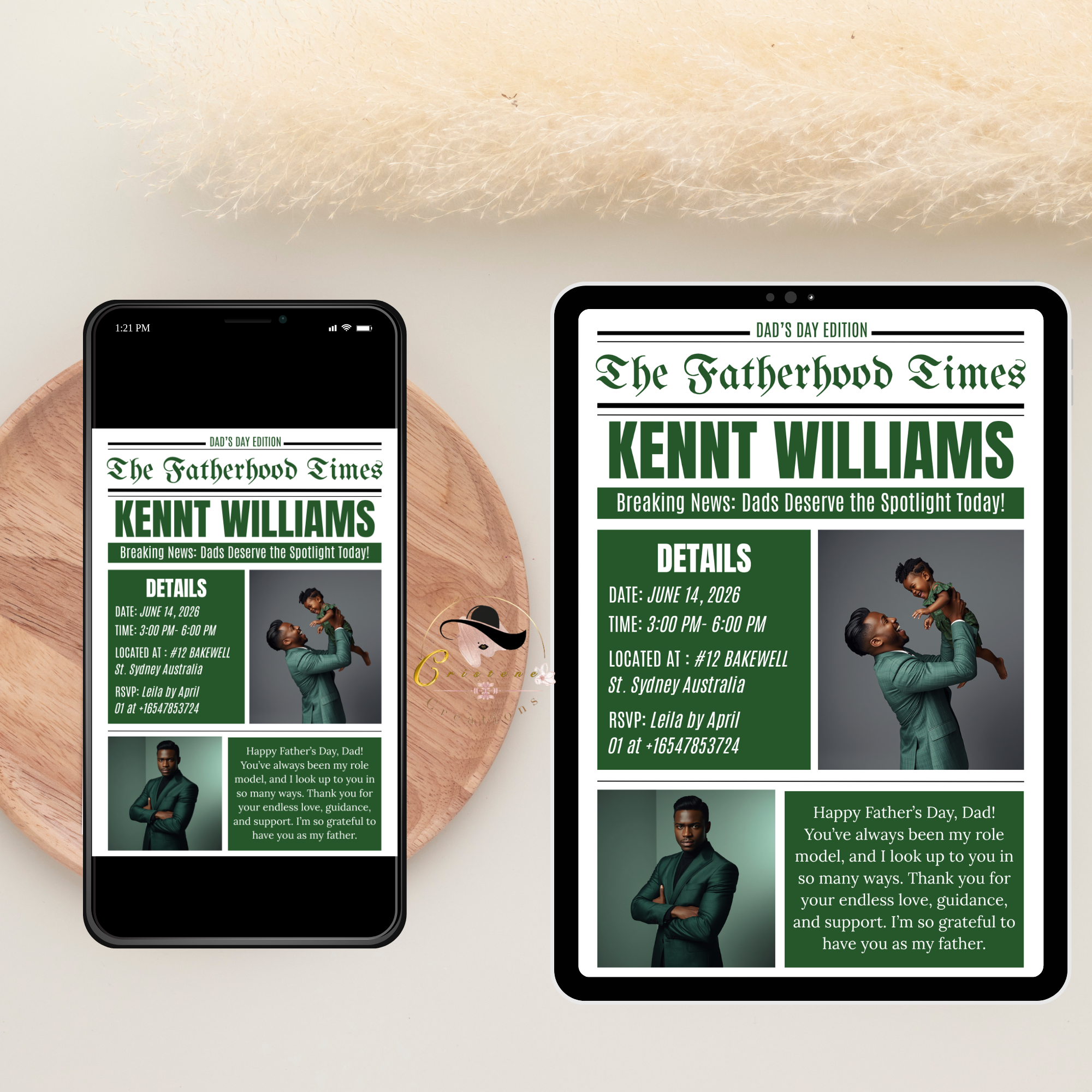 Fathers Day Newspaper Invitation with Photo, Dad Celebration Party Invite, Brunch or Dinner Invite, Flyer Card, Editable Canva Template