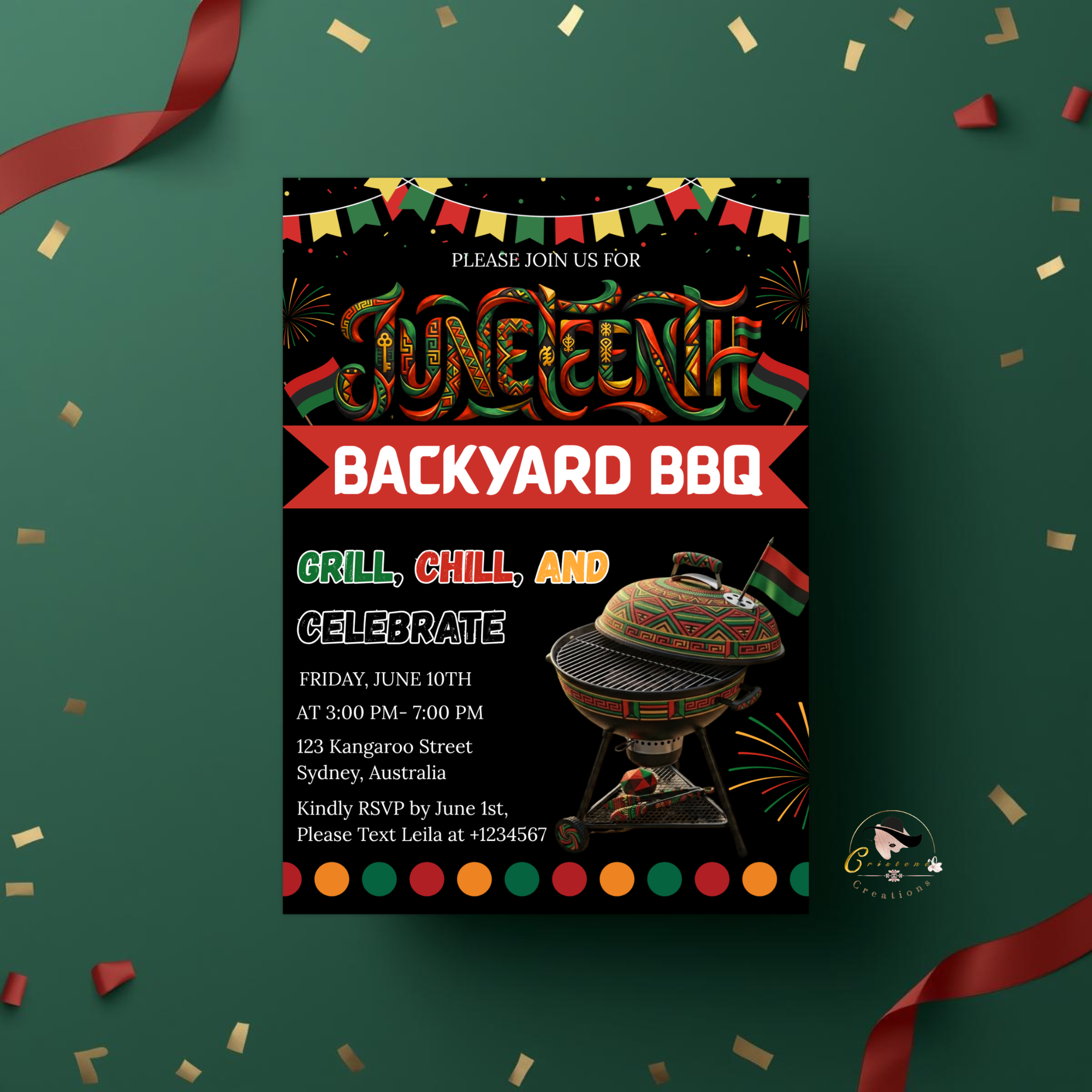 Juneteenth BBQ Cookout Invitation, Black Freedom Celebration Party Invite, Independence Day Backyard Barbecue Printable Digital Template