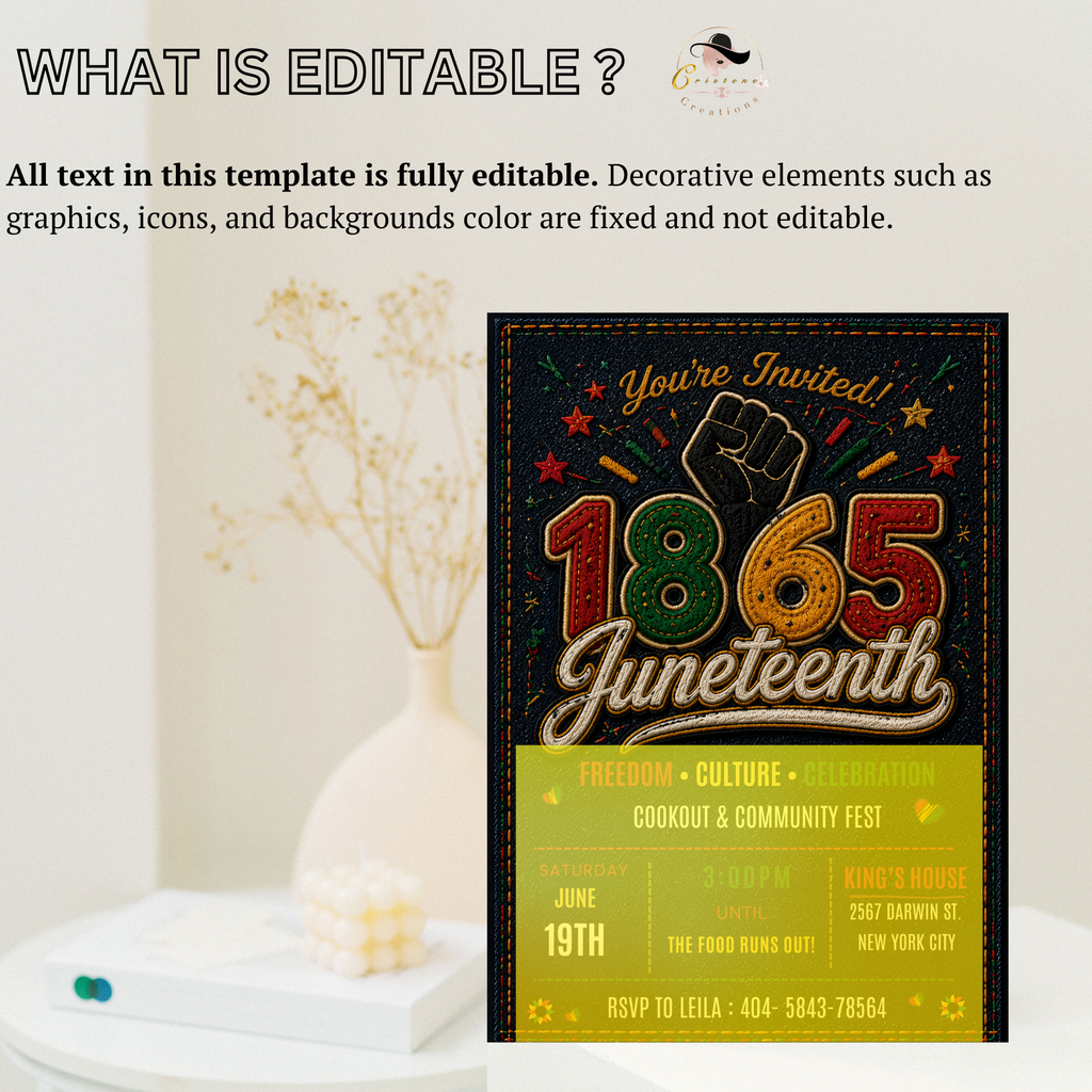 Juneteenth BBQ Party Invitation, June 19th Emancipation Day Black Freedom Celebration, 1865 Invite, Cookout Invite, Printable Canva Template
