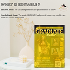 Graduation Announcement 2026 Invitation, Senior Grad Party with photo invite, Woman College High school Graduates, Black gold Flyer Template