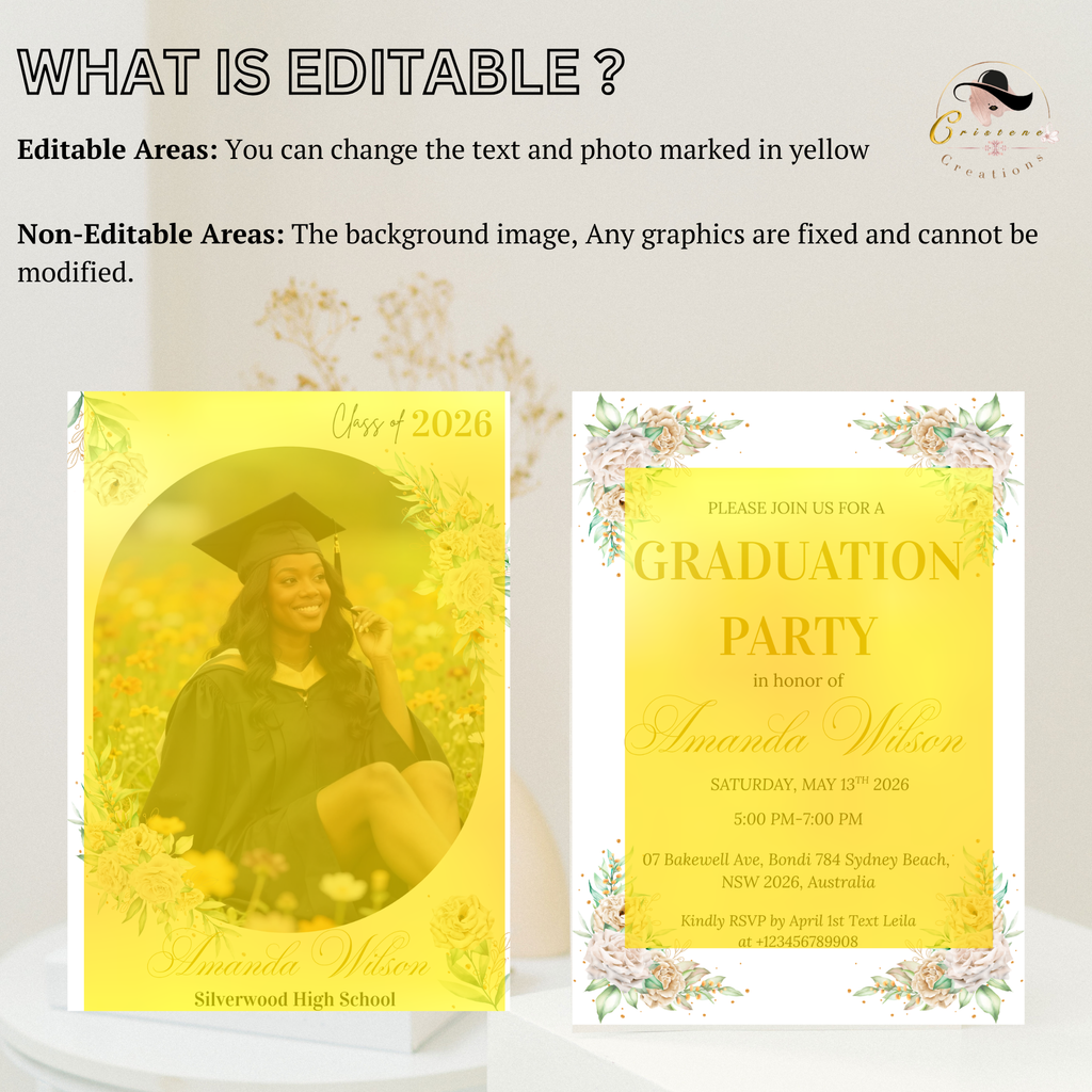 Wildflower Graduation Party Invitation, Boho Floral Senior Grad Announcement with photo invite, Girl Graduation Brunch Printable Template
