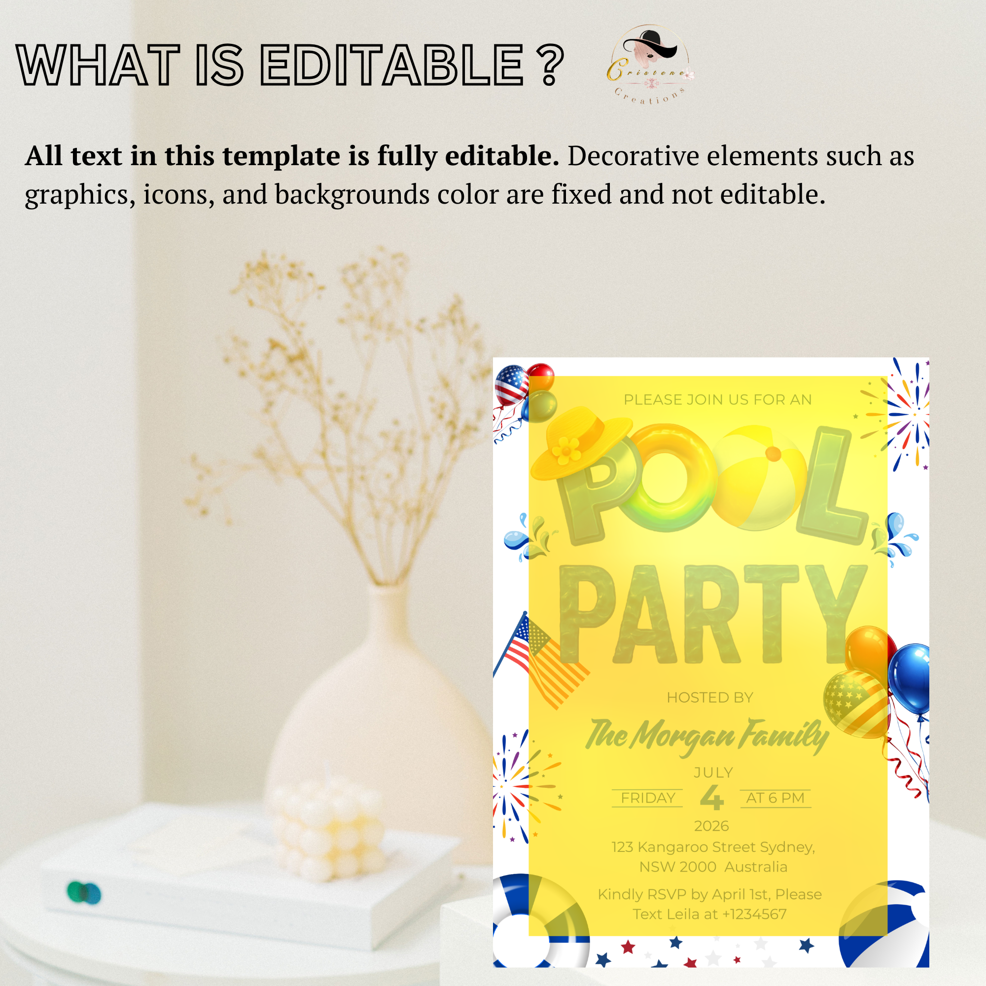 4th of July Pool Party Invitation, Independence Day BBQ Cookout Invite, Summer Pool Party, Fourth of July, Patriotic Editable Canva Template