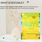 Graduation Beach Party Invitation, High School College Summer Tropical Grad Invite for Him and Her, Printable Editable Canva Template